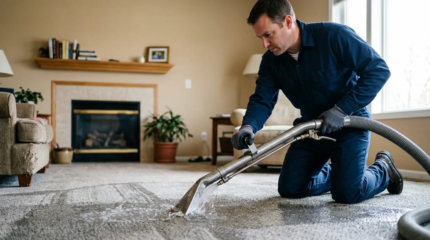 Water damage restoration technician working near Eddington, ME